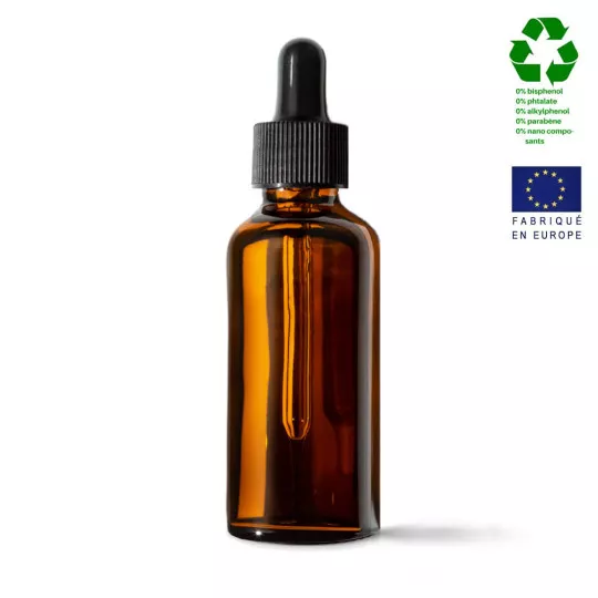 Empty glass bottle 50ml + Black dropper pipette cap